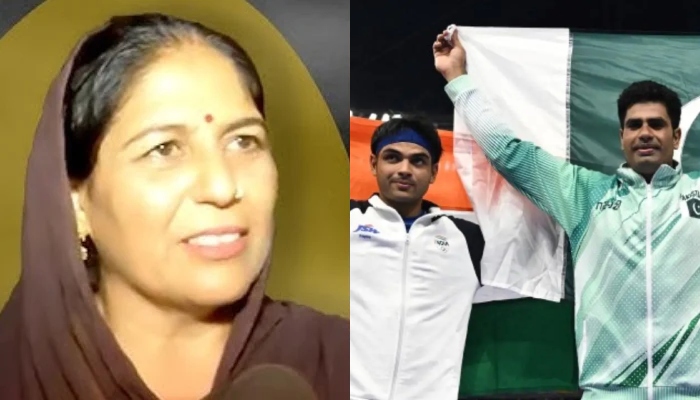 Saroj Devi (left), Neeraj Chopra and Arshad Nadeem. — Screengrab via YouTube/ANI/AFP/File