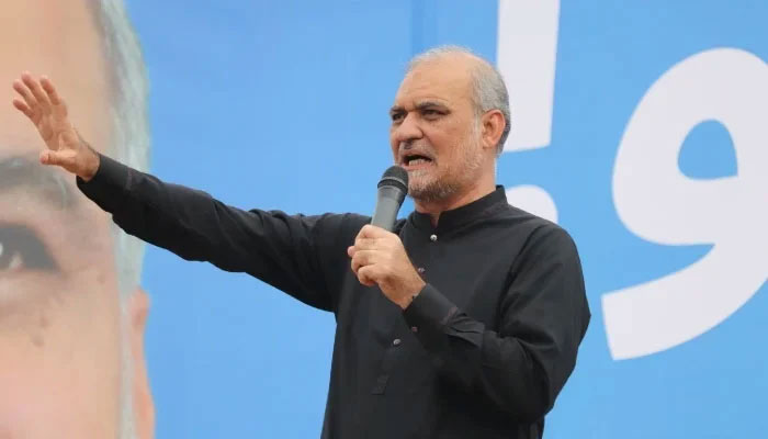 JI Emir Hafiz Naeem ur Rehman addresses a political rally in Karachi on February 4, 2024. — Facebook/HafizNaeemRehman