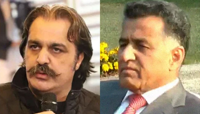 Khyber Pakhtunkhwa Chief Minister Ali Amin Gandapur (left) and  former Inter-Services Intelligence (ISI) chief Lieutenant General (retd) Faiz Hamid. — Facebook/Ali Amin Gandapur and PMO/File