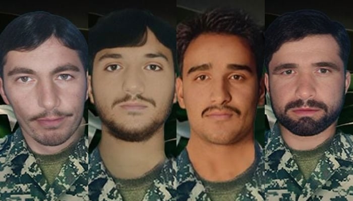 (From left to right) Havildar Nisar Hussain Shaheed, Naik Irfan Ullah Khan Shaheed, Sepoy Usman Rafaqat Shaheed and Naik Rashid Gul Shaheed. — ISPR