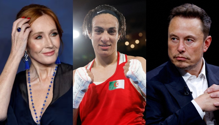 A combination of images showing renowned British author JK Rowling (left), Algerian boxer Imane Khelif (centre) and Tesla CEO Elon Musk. — Reuters/Files