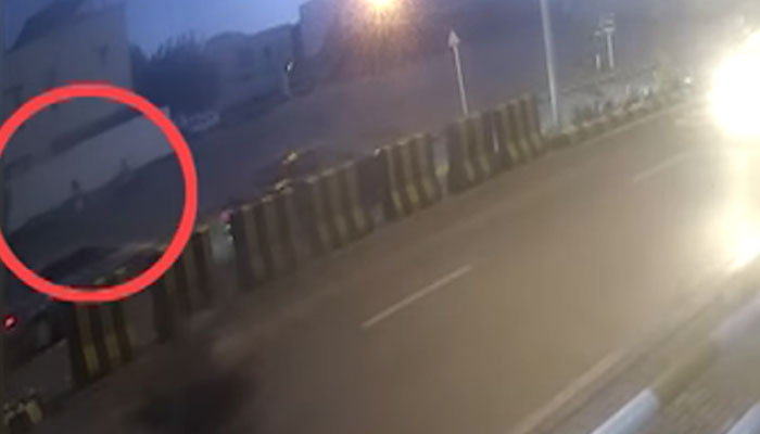 The CCTV footage shows a motorcycle approaching the actor on a roadside. — Screengrab via video/Geo News Live