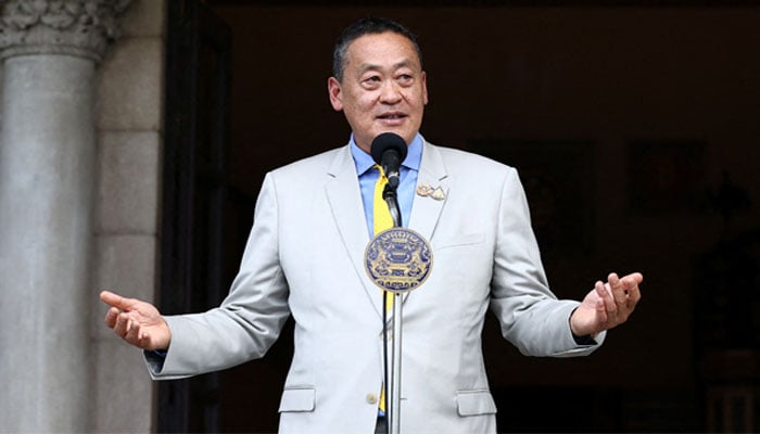 Thailands recently dismissed prime minister, Srettha Thavisin speaks to members of media after countrys Constitutional Court ruled on dismissal case at the Government House, in Bangkok, Thailand, August 14, 2024. — Reuters