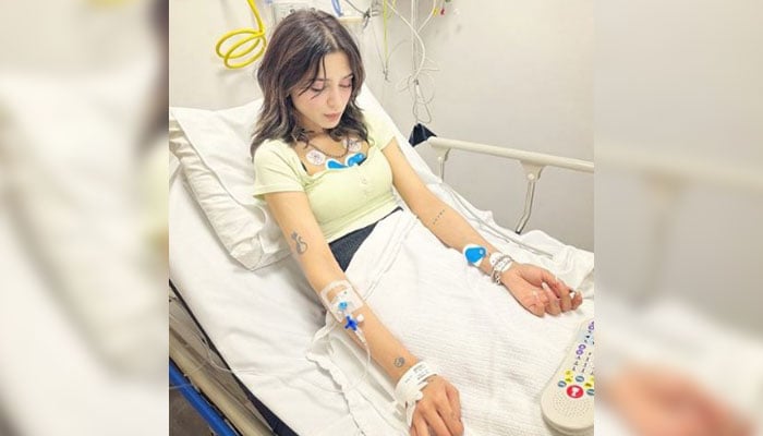 Singer Aima Baig pictured in a hospital in this image shared on August 14, 2024. — Instagram/@aima_baig_official