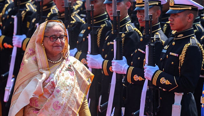 Bangladeshi former prime minister Sheikh Hasina reviews an honour guard at the Government House, during her visit to Thailand, in Bangkok, Thailand, April 26, 2024.  — Reuters