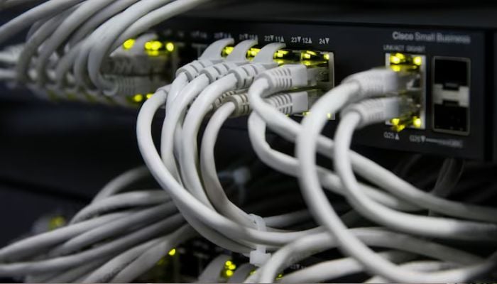 Ethernet cables used for internet connection are seen at the headquarters of the Wnet internet service provider in Kiev, Ukraine on July 26, 2017. — Reuters