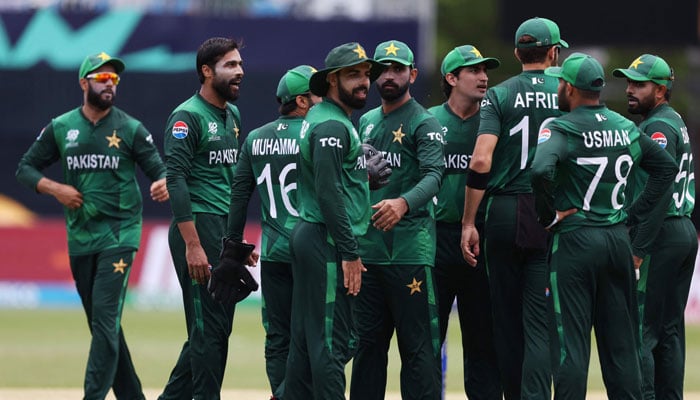 Representational image of Pakistan team celebrating the wicket of Canadas Saad Bin Zafar during ICC Mens T20 World Cup 2024 match at Nassau County International Cricket Stadium on June 11, 2024 in New York, New York. — AFP