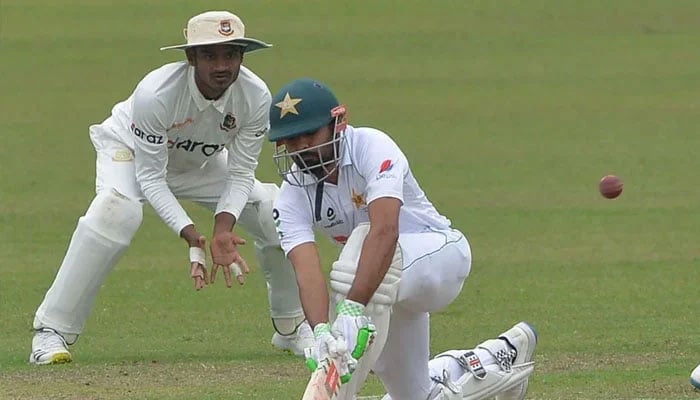 Pakistans Babar Azam plays a shot during a Test match against Bangladesh. — AFP/File