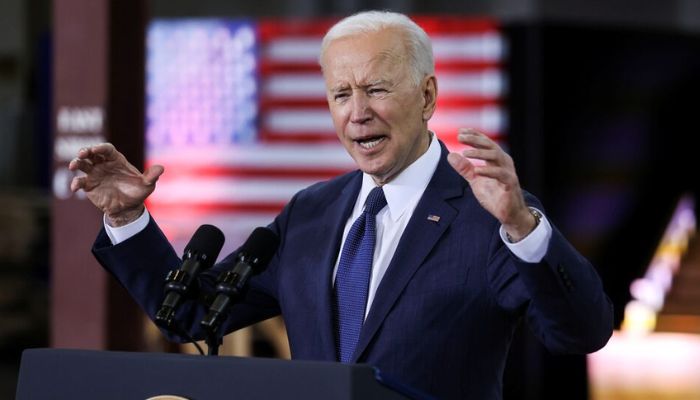 US President Joe Biden at the Carpenters Pittsburgh Training Center in Pittsburgh, Pennsylvania, US on March 31, 2021.— Reuters