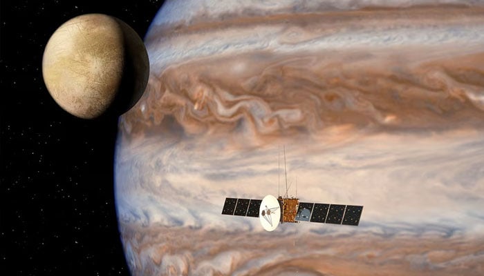 The Jupiter Icy moons Explorer mission, JUICE, is seen in this artists impression handout from NASA. NASA has selected key contributions to a European Space Agency (ESA) mission that will study Jupiter and three of its largest moons in unprecedented detail. — Reuters