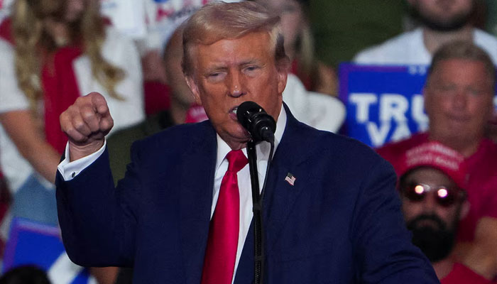 Republican presidential nominee and former US President Donald Trump gestures as he speaks during a campaign rally in Wilkes-Barre, Pennsylvania, US August 17, 2024. — Reuters