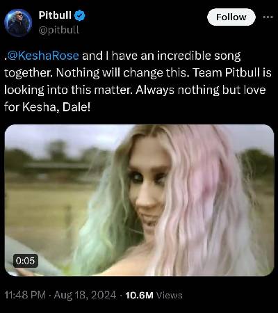 Pitbull addresses Keshas removal from title of their song Timber