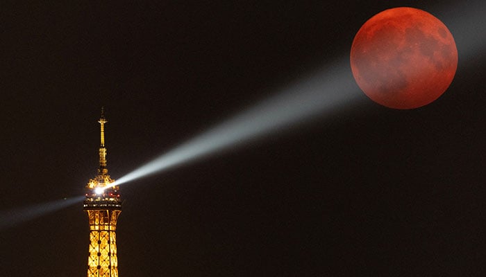 A supermoon rises over the Eiffel Tower in Paris, France, August 19, 2024. — Reuters