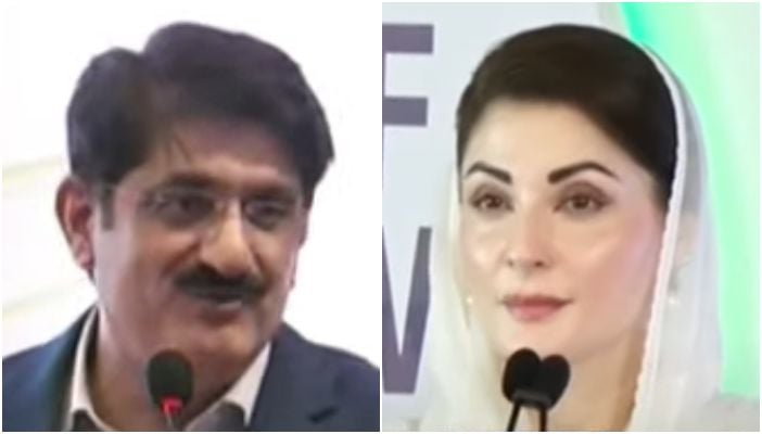 A collage of Sindh Chief Minister Murad Ali Shah (left) and Punjab Chief Minister Maryam Nawazs stills taken from a video. — Geo News/YouTube