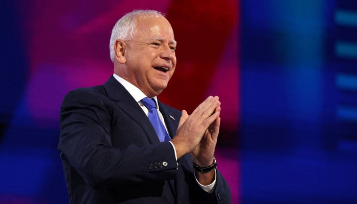 US Democratic vice presidential nominee Minnesota Governor Tim Walz acknowledges applause on Day 3 of the Democratic National Convention (DNC) at the United Center, in Chicago, Illinois, US, August 21, 2024. — Reuters