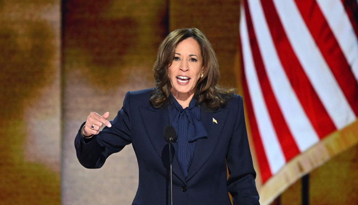 US Vice President and Democratic presidential candidate Kamala Harris speaks on the fourth and last day of the Democratic National Convention (DNC) at the United Center in Chicago, Illinois, on August 22, 2024. — AFP