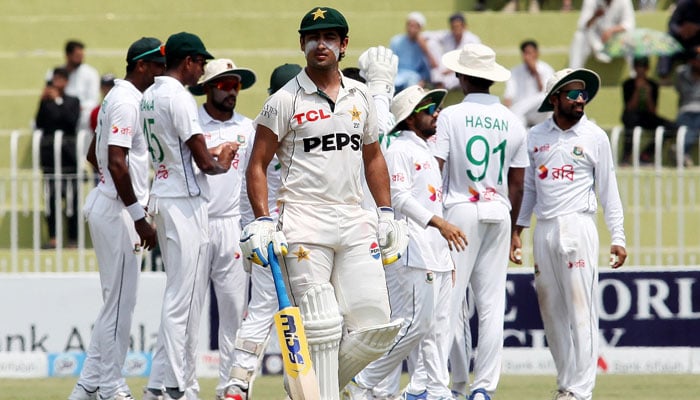 Pakistans Naseem Shah stands in the field during the fifth day of the first Test against Bangladesh at the Rawalpindi Cricket Stadium on August 24, 2024. — AFP