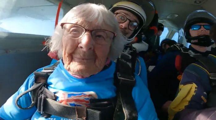 Briton celebrates 102nd birthday with ‘scary’ skydive