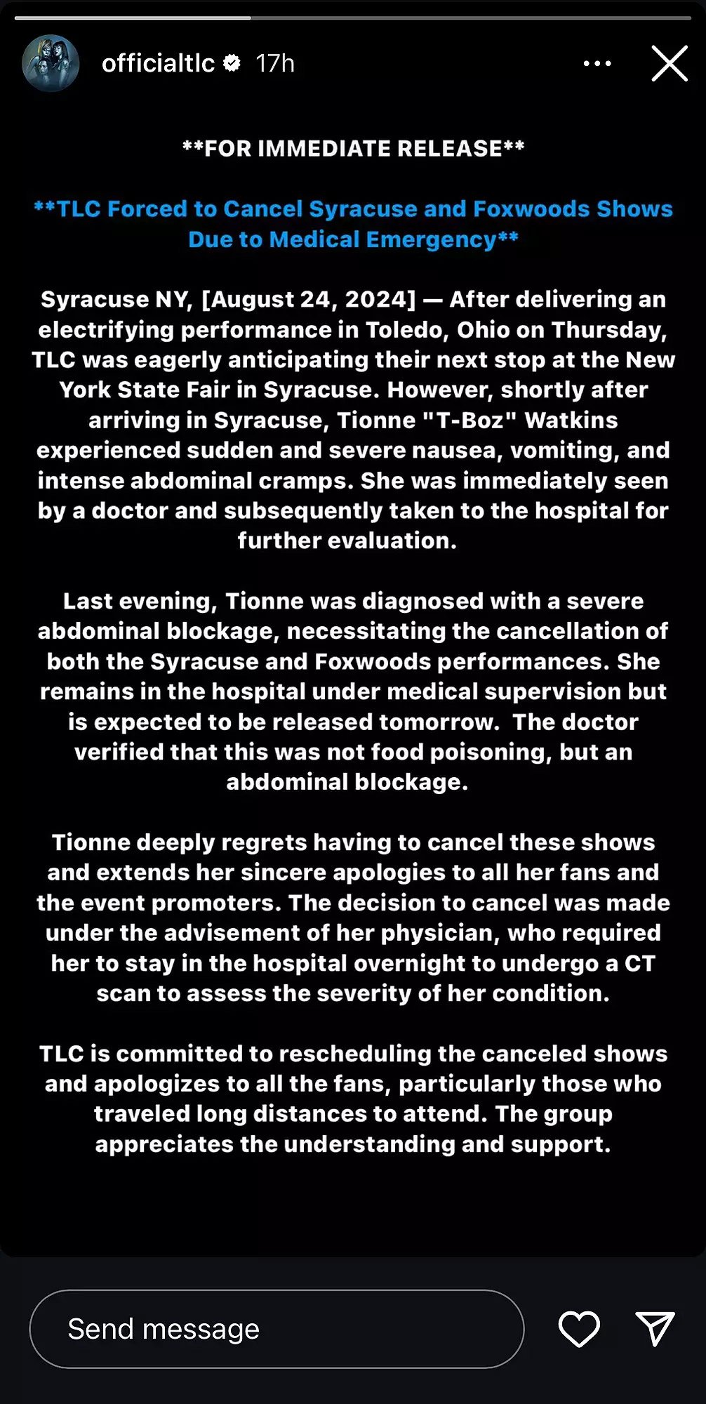 TLC ensures rescheduling of canceled shows amid T-Bozs health scare