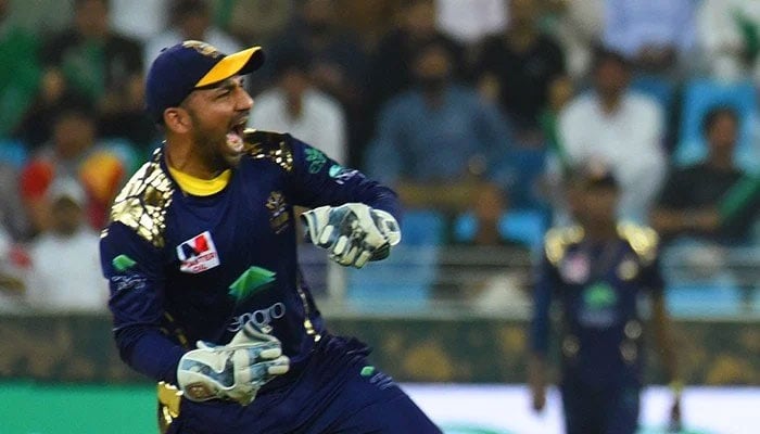 Sarfaraz Ahmed gestures during a match of Quetta Gladiators. — PSL/File