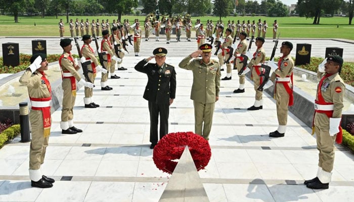 Chief of Army Staff General Syed Asim Munir meets Commander of the Peoples Liberation Army Ground Forces General Li Qiaoming at the General Headquarters in Rawalpindi on August 26, 2024. — ISPR