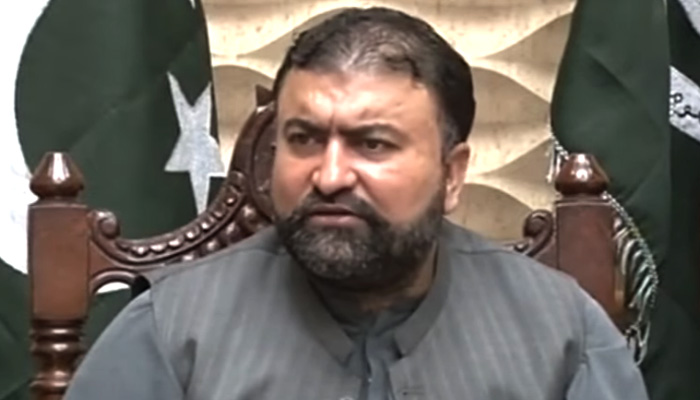 Balochistan CM Mir Sarfraz Bugti addresses the press conference on August 26, 2024. — Screengrab via Geo News