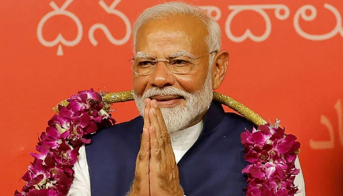 Indian Prime Minister Narendra Modi gestures, at the Bharatiya Janata Party (BJP) headquarters in New Delhi, India, June 4, 2024. — Reuters