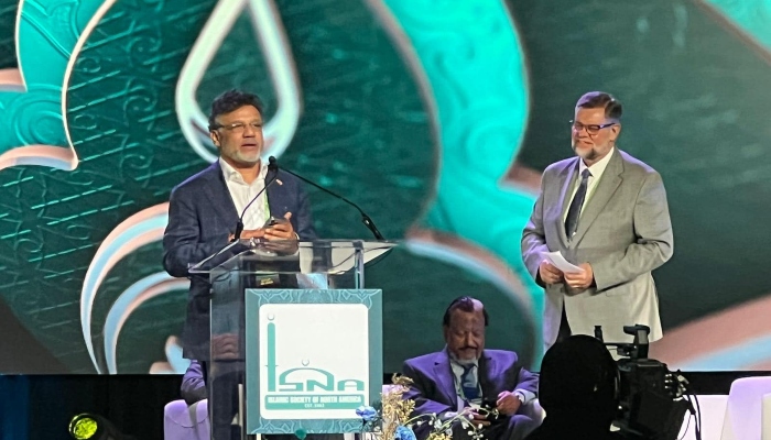 ISNA Member of Board of Directors Azhar Azeez speaking at the ISNA Convention in Dallas, Texas, USA, on August 30, 2024. —Facebook/ @isnahq