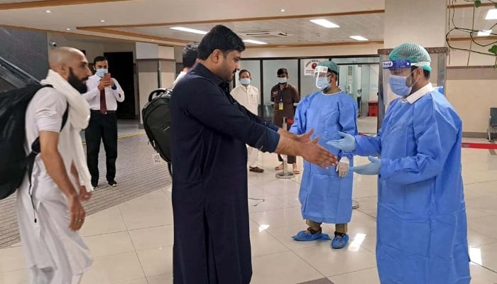 Passengers will be tested for Mpox at Bacha Khan International Airport in Peshawar on August 23, 2024. — PPI