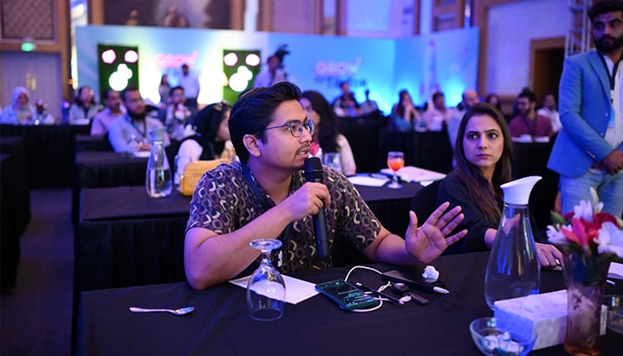 This undated photo shows a participant speaking at TikTok workshop in Karachi for empowering Small and Medium Businesses (SMBs) in Pakistan. — Supplied