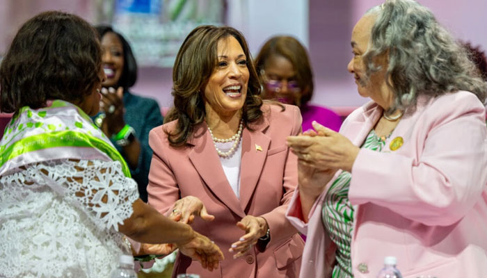 VP Kamala Harris speaks at the Alpha Kappa Alpha sororitys annual convention during the 71st Boule Biennial at the Kay Bailey Hutchison Convention Centre in Dallas on July 10, 2024. — AFP