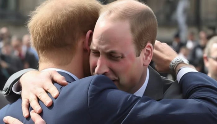 The royal brothers stood close to each other while chatting with others