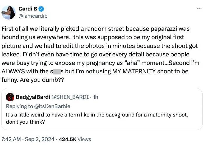 Cardi B denies maternity shoot was subtle dig at rival Nicki Minjas husband