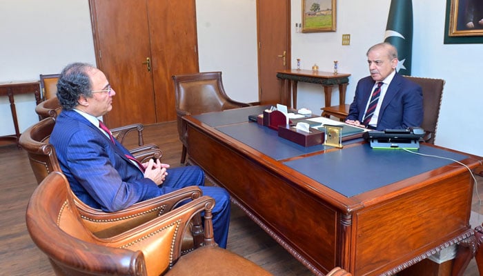 Finance Minister Muhammad Aurangzeb calls on Prime Minister Muhammad Shehbaz Sharif in Islamabad. — Online/File