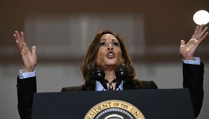 US Vice President and Democratic presidential candidate Kamala Harris speaks during a campaign rally at the International Brotherhood of Electrical Workers (IBEW) Local 5 in Pittsburgh, Pennsylvania, on September 2, 2024. — AFP