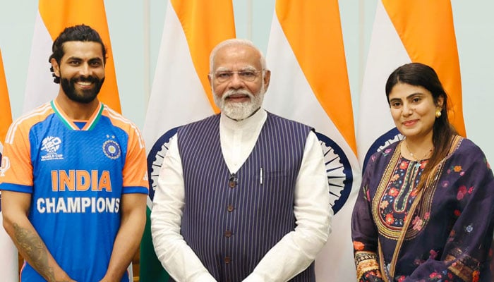 India all-rounder Ravindra Jadeja, wife Rivaba (right) with Indian Prime Minister Narendra Modi. — Facebook/Rivaba Ravindrasinh Jadeja