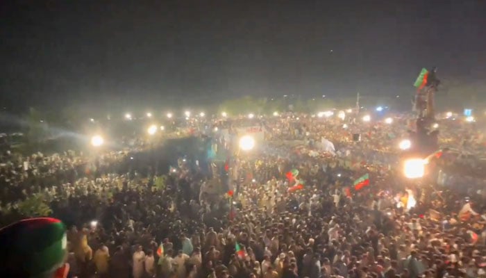 PTI supporters seen at the public gathering venue on September 8, 2024. — Screengrab via Geo News