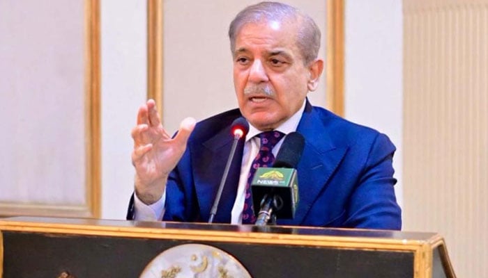 Prime Minister Shehbaz Sharif addresses at the dinner hosted in honour of the parliamentarians of coalition parties of the government on September 9, 2024. — PID