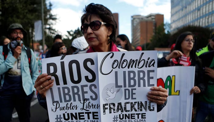 Environmental activists gather to urge world leaders to take action against climate change in Bogota, Colombia September 8, 2018. — Reuters