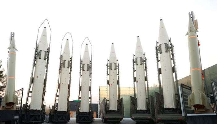 Iranian ballistic missiles are displayed during the ceremony of joining the Armed Forces, in Tehran, Iran, August 22, 2023. — Reuters