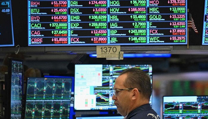 Trader on the floor of the New York Stock Exchange in New York City, USA on March 4, 2024. — AFP