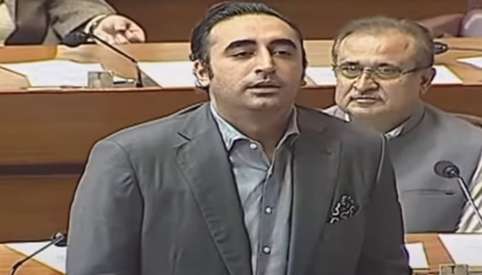 PPP Chairman Bilawal Bhutto Zardari addresses the National Assembly session on September 11, 2024. — Screengrab via Geo News