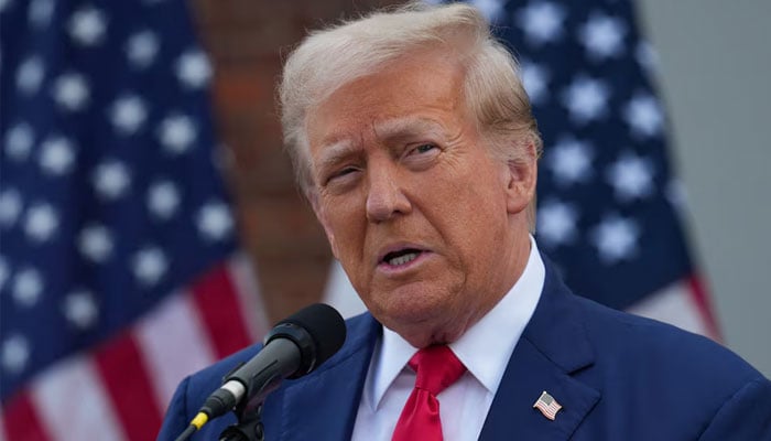 Republican presidential nominee and former US president Donald Trump speaks during a press conference at Trump National Golf Club, in Bedminster, New Jersey, US, on August 15, 2024. — Reuters