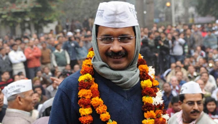 Arvind Kejriwal, the head of the Aam Aadmi (Common Man) Party (AAP), during a public political gathering. — AFP/File