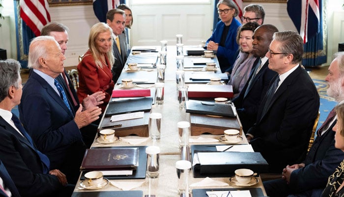 US President Joe Biden (left) and British Prime Minister Keir Starmer participate in a bilateral meeting in the Blue Room of the White House in Washington, DC, on September 13, 2024. — AFP