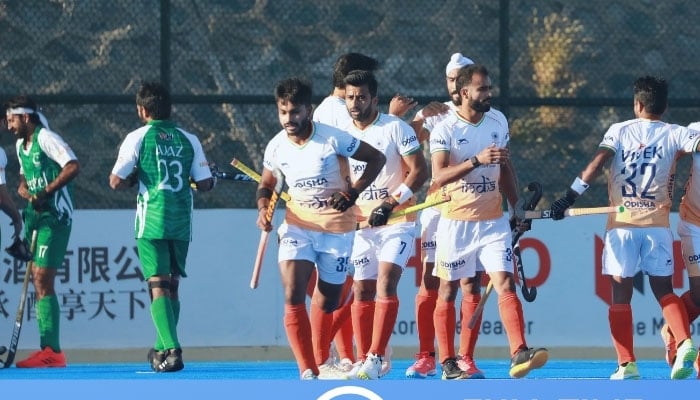 Pakistan and Indian hockey team players pictured during their Asian Hockey Champions Trophy 2024 match at Moqi Training Base, Hulunbuir, China on September 14, 2024. — Facebook/asiahockey