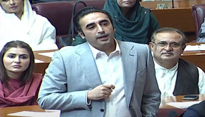 PPP Chairman Bilawal Bhutto-Zardari speaks during National Assembly session on September 14, 2024. — Screengrab/Geo News/YouTube