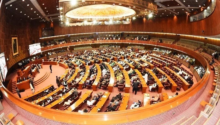 A view of the National Assembly session underway on April 10, 2023. — X/@NAofPakistan