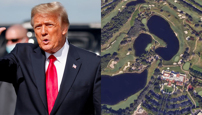 A Google Earth view of Donald Trumps Florida gold club (right) and former US president Donald Trump (left).— Reuters/Google Earth/file