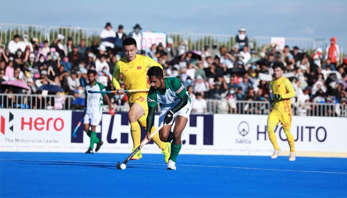 Players from the China and Pakistan teams seen in action on the field during Asian Hockey Champions Trophy 2024 semi-final at the Moqi Hockey Training Base in Hulunbuir City, Inner Mongolia, China on September 16, 2024. — Facebook./Asian Hockey Federation